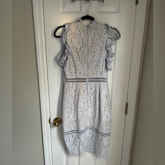 Pale Blue Lace Cold Shoulder Sheath - Picture 7 of 7